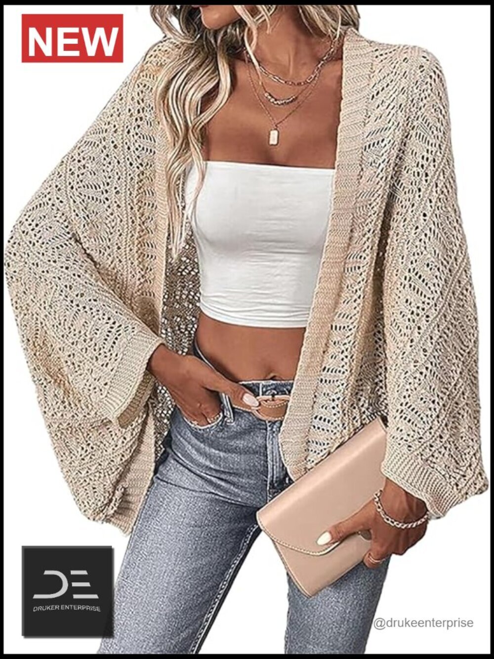 Lightweight Crochet Knit Dolman Sleeve Long Cardigan Beach Cover Up